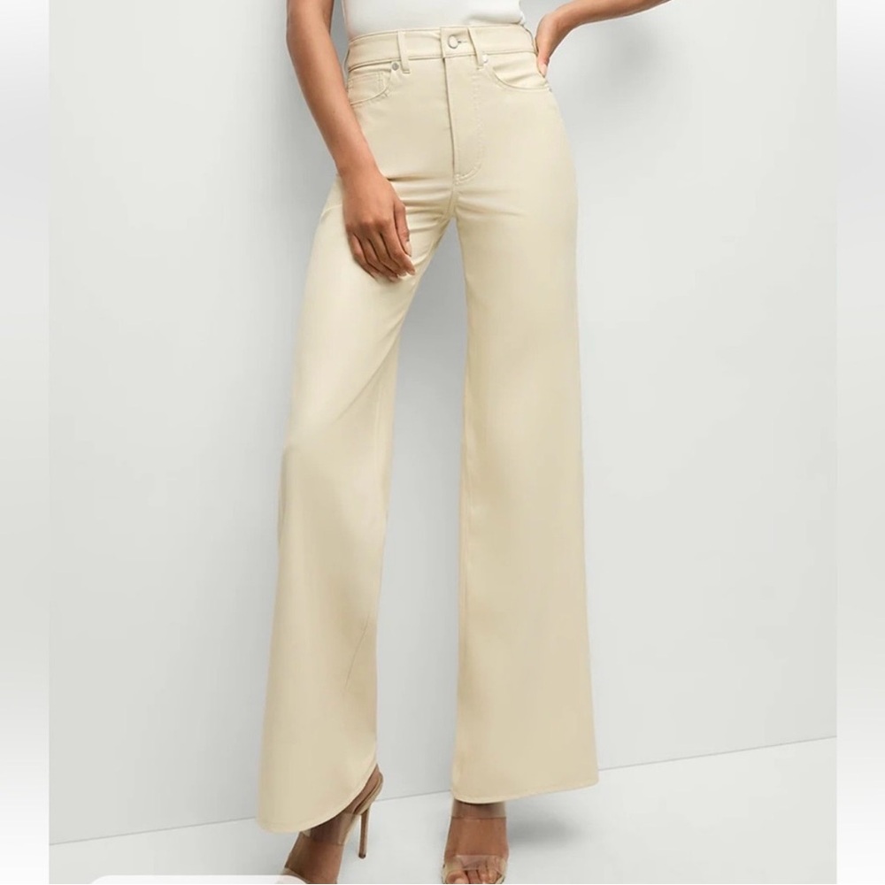 Veronica Beard Taylor Vegan Leather Wide Leg Jeans - Cream